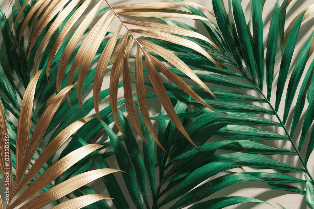 Fototapeta premium A close up of a leafy green plant with gold accents