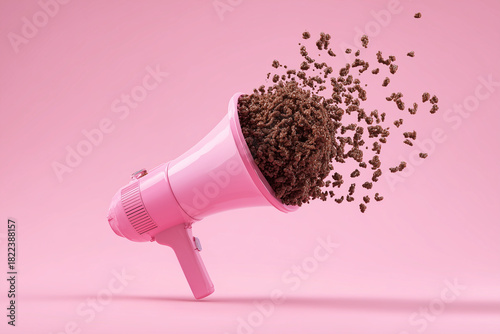 A pink microphone with chocolate powder coming out of it
