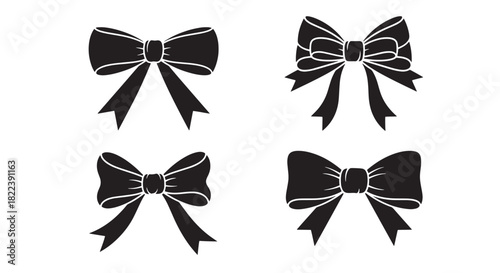 Bow Silhouette Collection: Set of Ribbon Design Vector Art for Decoration, Gift, Fashion and Celebration Projects
