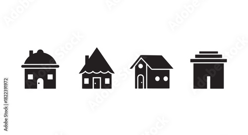 House Vector Icon Set Home Architecture Building Symbol Residence Exterior Silhouette Structure Shape Simple Minimalist Design Element