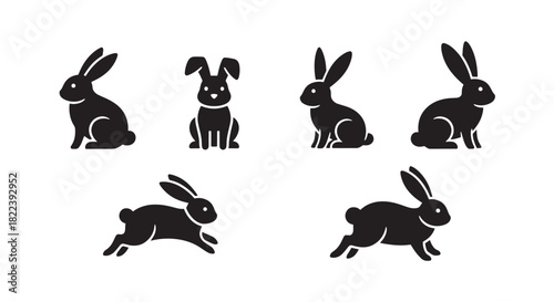 Set of Rabbits Silhouette Illustration Design on White Background Pet Animal