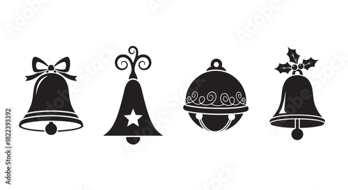 Bell Silhouette Collection Jingle Decoration Festive Ring Ornament Holiday Celebration Symbol Element Graphic Design