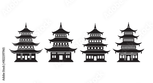 Pagoda Silhouette Vector Illustration Asian Temple Building Design Architecture