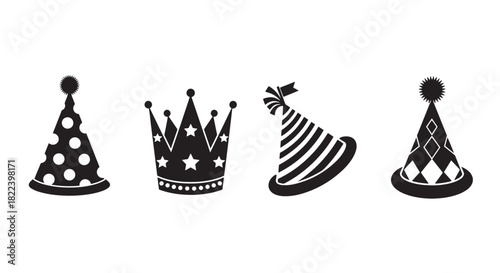 Cone Shaped Birthday Hats Collection Festive Celebration Icons Vector