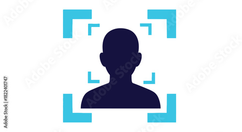 Facial recognition technology depicted with a silhouette of a person surrounded by scanning brackets