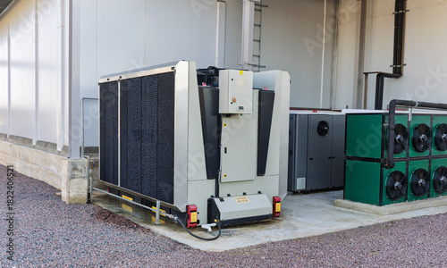 Large industrial outdoor air-cooled condensing unit machinery for commercial HVAC climate control systems and process applications