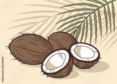 Whole Coconuts on Beach Sand