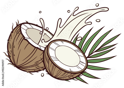 Open Coconut with Splashed Coconut Milk