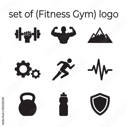 Dynamic Fitness and Gym Icons Set in Black Vector silhouette style for Health, Sport, Workout, and Training related branding and web design.