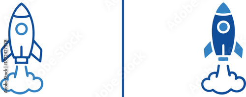 Space Exploration Icon: Two stylized rockets ascend towards the sky, symbolizing progress, innovation, and the spirit of exploration. Perfect for projects related to science, technology.