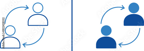 Human Interaction: Simple illustration depicting the concept of human interaction, collaboration and communication represented by interconnected figures within a cycle.