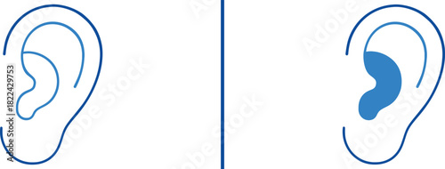 Human Ear Anatomy: A detailed, minimalist representation of the intricate structure of a human ear, presented as an illustration, suitable for medical, educational, and design applications. 