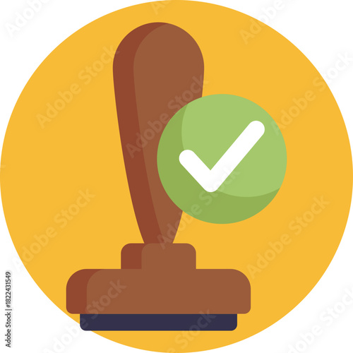 A rubber stamp imprint displaying a bold checkmark and the word “Approved,” symbolizing official acceptance.