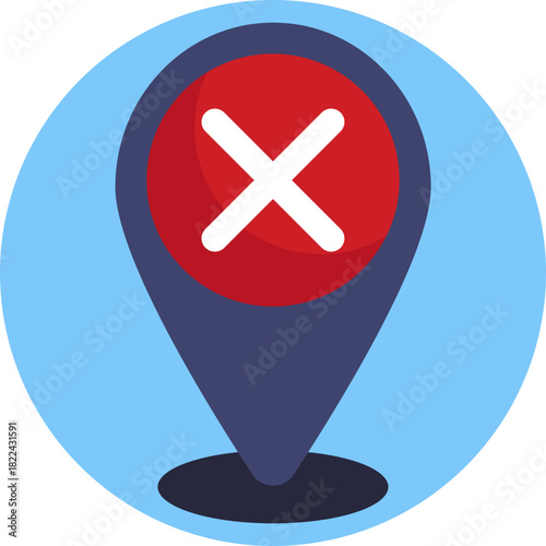 A location pin marked with a cross, indicating a rejected or invalid location.