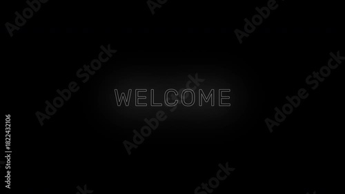 Welcome text animation where the word appears and flashes on a clean background, creating a bright visual intro for digital videos.