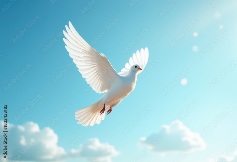Fototapeta premium Elegant White Dove Freely Soaring Against Crisp Blue Sky Simplified Peace Symbol