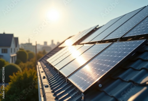 Innovative Solar Panel Array Affixed to Residential Rooftop Capture Stunning Daylight