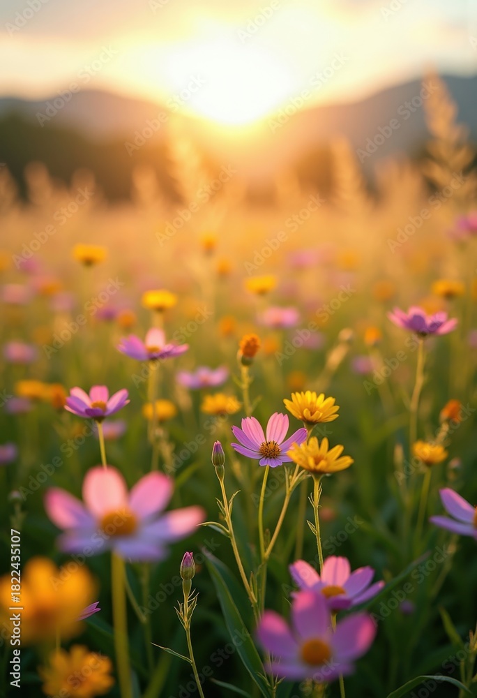 Obraz premium Colorful Wildflower Meadow Bloom Festive Floral Display Across Vibrant Fields