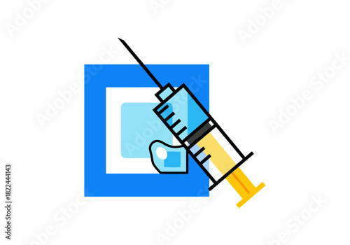 Syringe and alcohol wipe in colorful graphic design  
