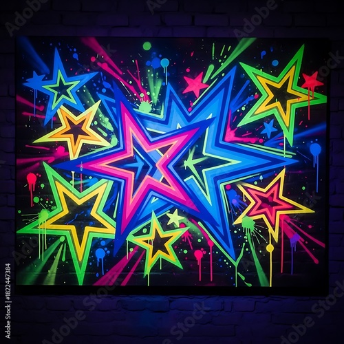 Neon Star Burst - Vibrant Abstract Art with Fluorescent Colors.