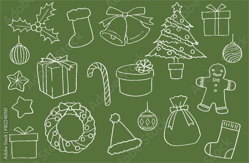 クリスマスのイラストセット(白線画)