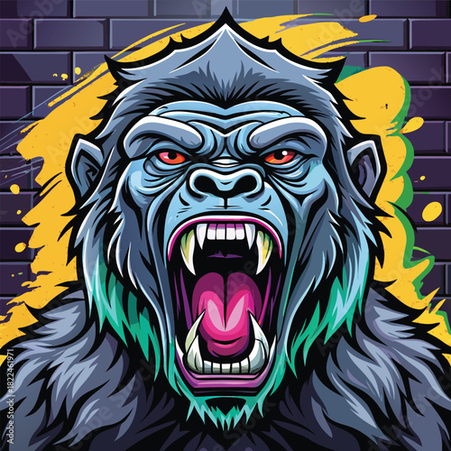 Powerful graffiti art of a gorilla face
