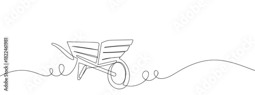 A farm cart made of wood, in one continuous line. vector drawing. Editable stroke.