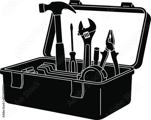 Toolbox silhouette with organized work tools