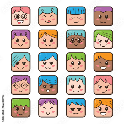 Funny Square Faces Cartoon Illustration Collection