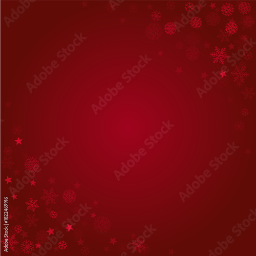 Christmas snow red corner background. Winter snowflakes frame, greeting card, party event decoration. New Year Holidays  Vector illustration