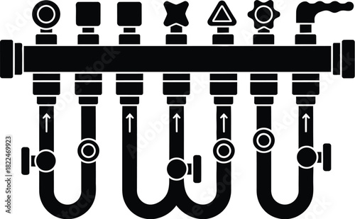 Manifold for underfloor heating system vector silhouette