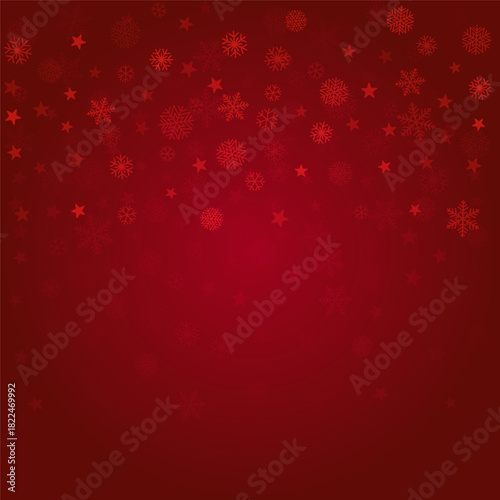 Christmas snow red background. Winter snowflakes frame, greeting card, party event decoration. New Year Holidays  Vector illustration