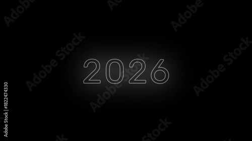 Happy New Year 2026 animation with glowing festive background, sparkling celebration visuals perfect for holiday greetings events.