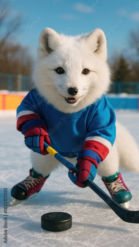 Naklejka premium Playful fox hockey player.