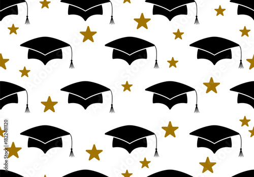 Seamless pattern for University, college school education vector background. Seamless pattern with graduated hat
