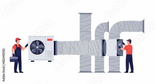 Professional Technicians Servicing an HVAC Air Conditioning System.