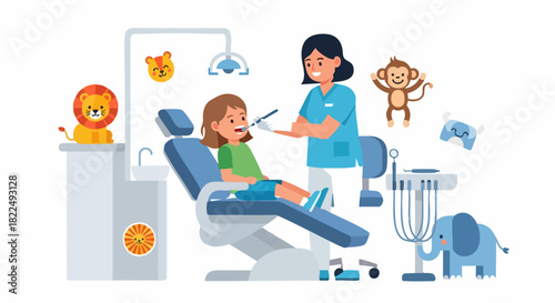 Child patient undergoing dental checkup by a dentist.
