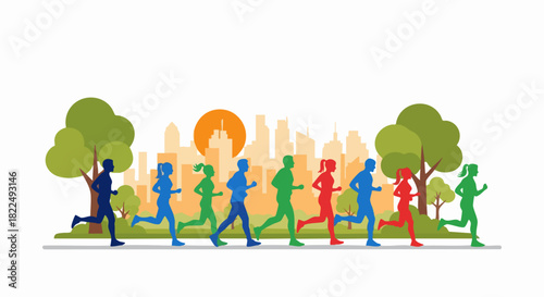 Group of people running together in a park during the day.