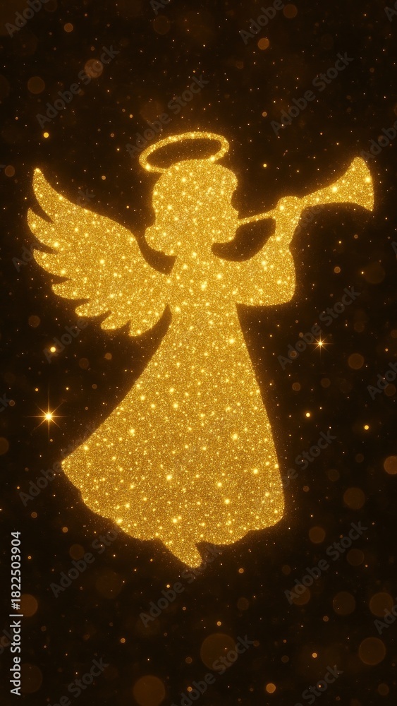 Fototapeta premium Golden angel silhouette sparkles