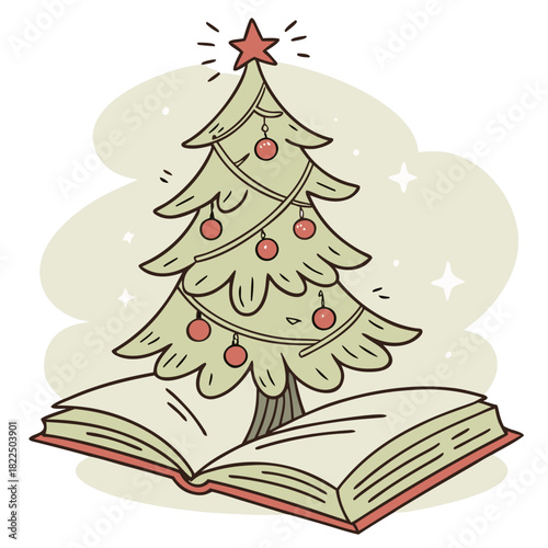 Christmas Tree Rising from Open Book – Holiday Fantasy Concept