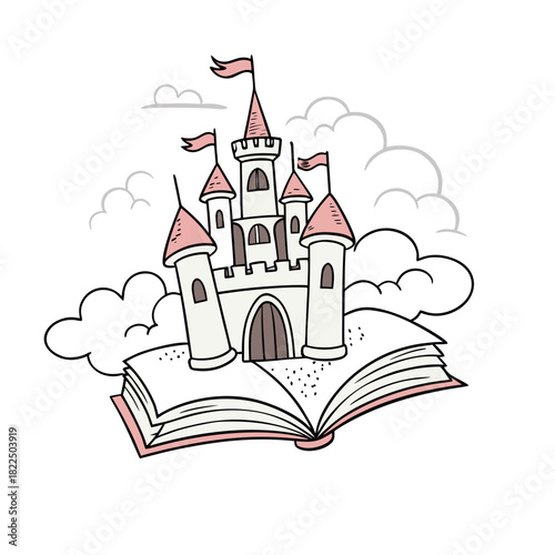 Cloud Castle Rising from Open Book – Enchanted Fantasy World