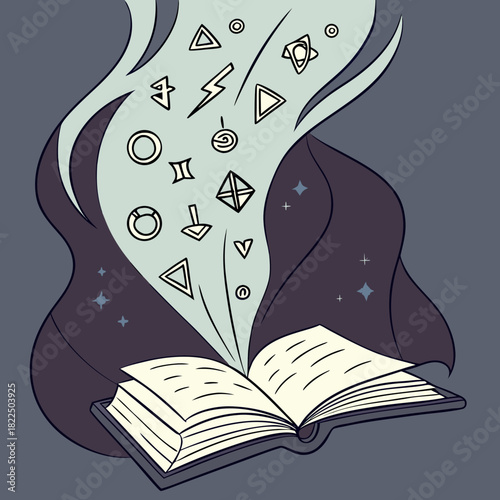 Glowing Magic Runes Rising from Open Book – Fantasy Spell Concept