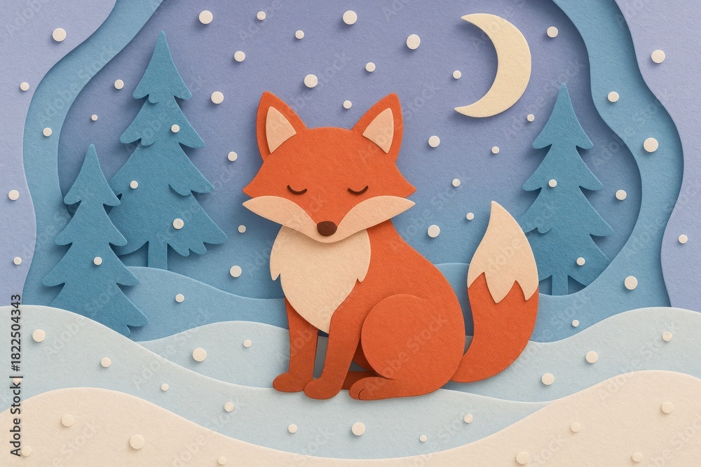 Naklejka premium Whimsical fox in snowy forest