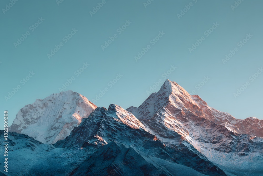 Fototapeta premium Snow capped mountains against a tranquil blue sky during golden hour