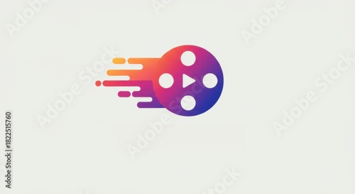 Dynamic film reel motion graphic with vibrant color gradient and streaming design