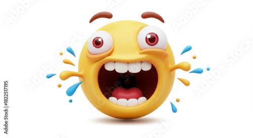 Expressive cartoon face with exaggerated features conveying overwhelming laughter and joy
