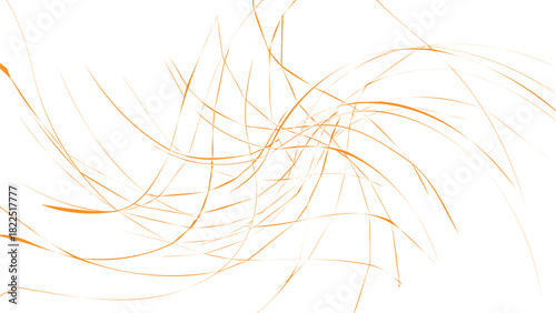 Dynamic swirling orange abstract light strokes forming energetic motion lines on white background, modern artistic wave pattern ideal for creative design, digital art, and vibrant visuals