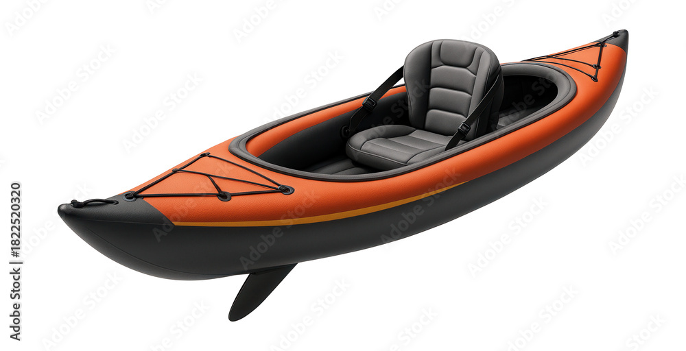 Fototapeta premium Inflatable kayak featuring a removable skeg and adjustable seating options.