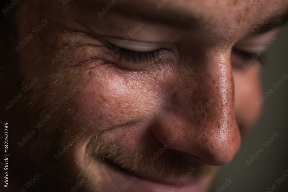 Fototapeta premium Close-up shot of a man's face with a gentle, peaceful expression