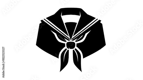 Vector illustration of black and white silhouette icon of a japanese school uniform sailor collar with necktie isolated on transparent background
